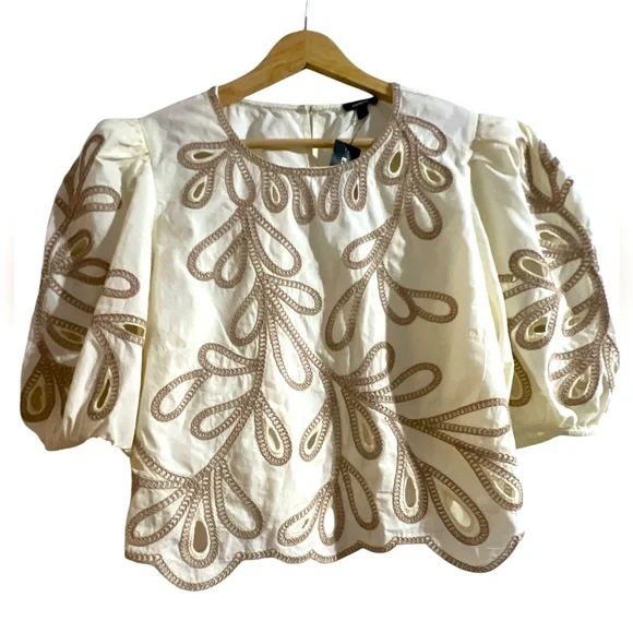 Express Eyelet Crew Neck Puff Sleeve - Picture 1 of 2